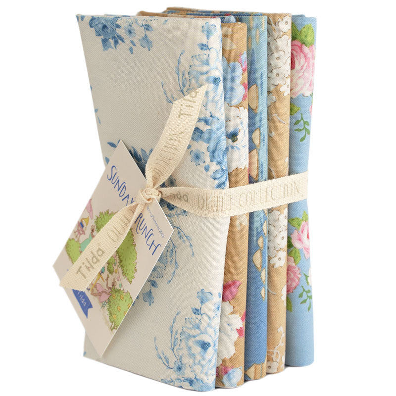 Sunday Brunch - Fat 1/4 Bundle (5 Fabrics) -Blue/Sand