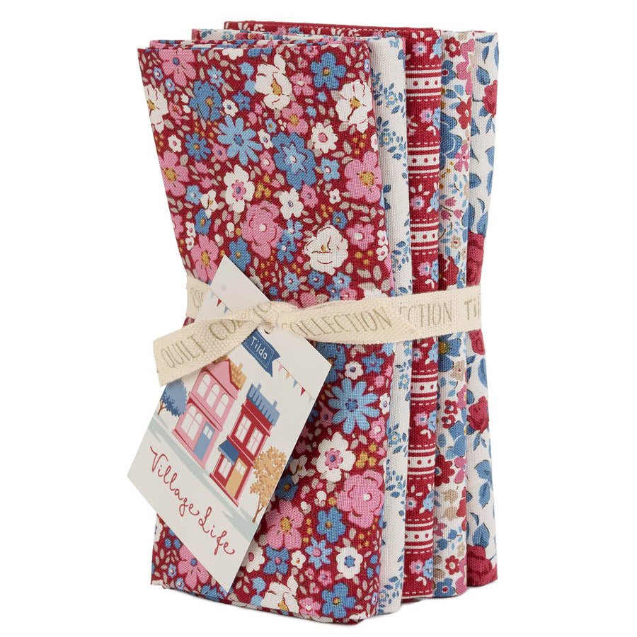 Village Life - Fat 1/4 Bundle (5 Fabrics) - Burgundy