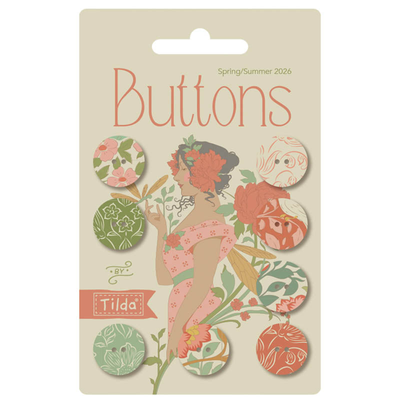 Songbird Buttons 16mm - Green/coral