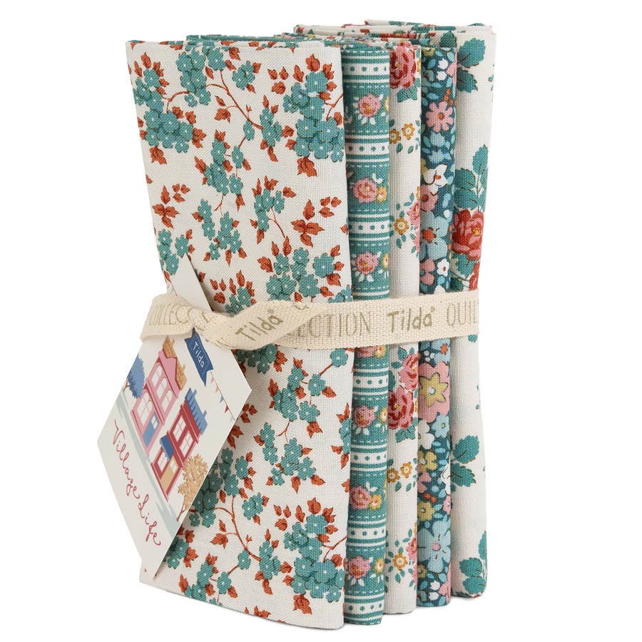 Village Life - Fat 1/4 Bundle (5 Fabrics) - Teal