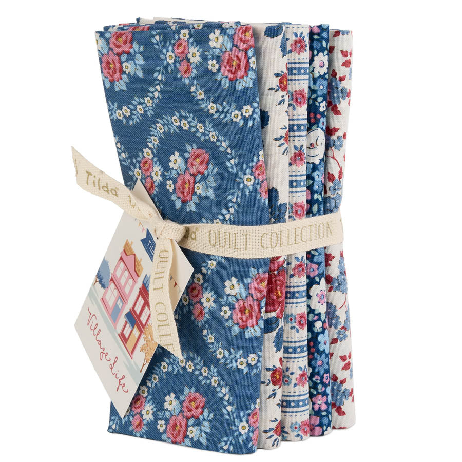 Village Life - Fat 1/4 Bundle (5 Fabrics) - Blue