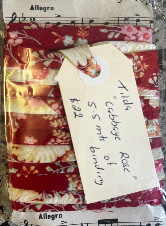 Pre-Made Bias Binding - Tilda Cabbage Rose Red