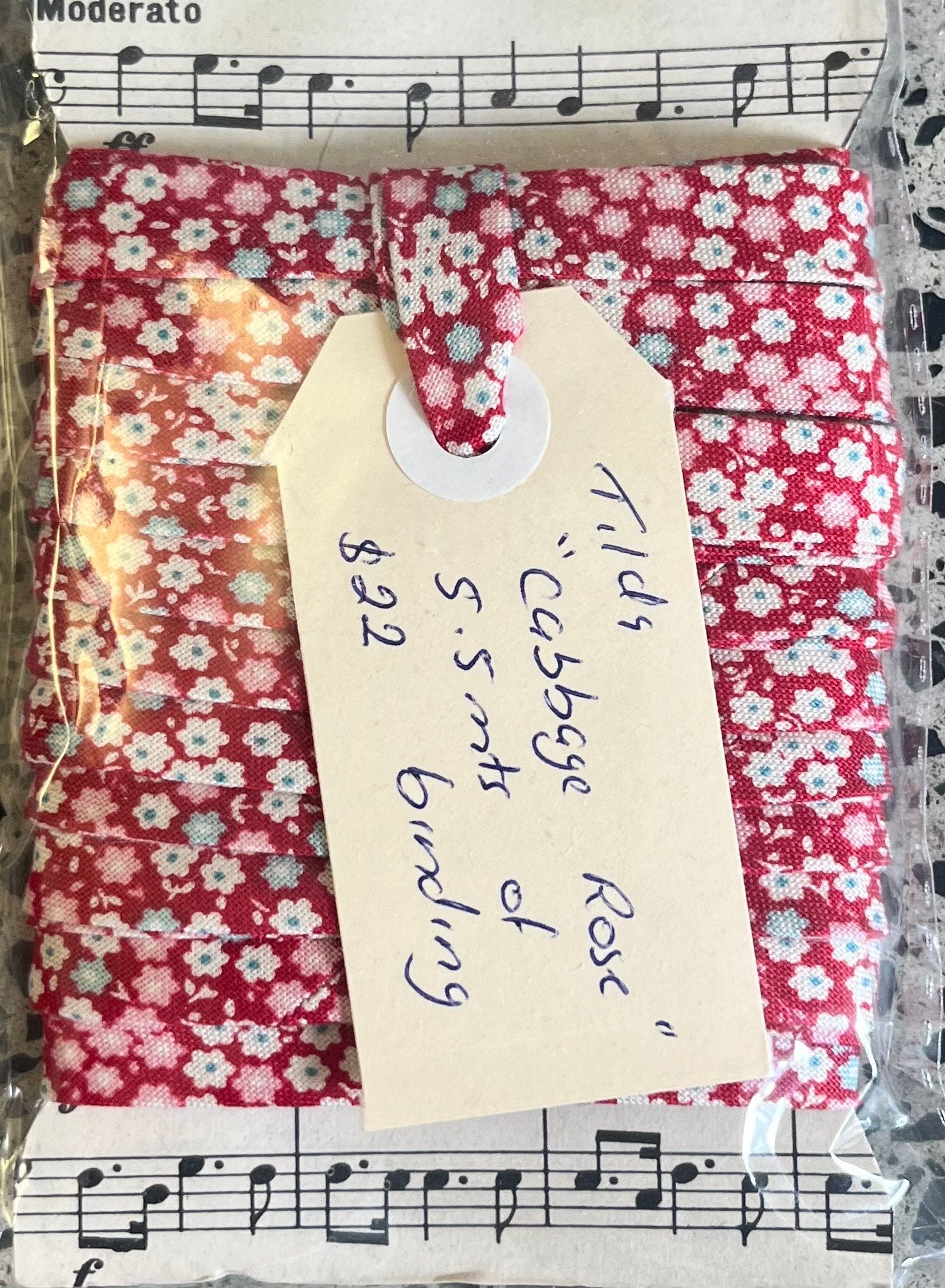 Pre-Made Bias Binding - Tilda Cabbage Rose Red Small