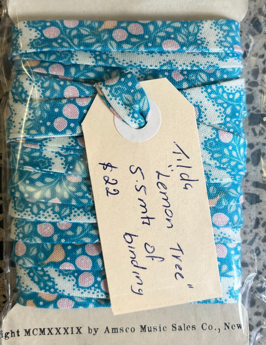 Pre-Made Bias Binding - Tilda Lemon Tree  Blue